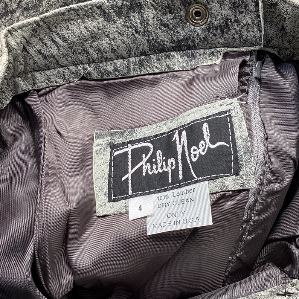 Vintage Phillip Noel Skirt Womens XS Grey Leather Abstract Print Pencil Retro - Picture 6 of 6